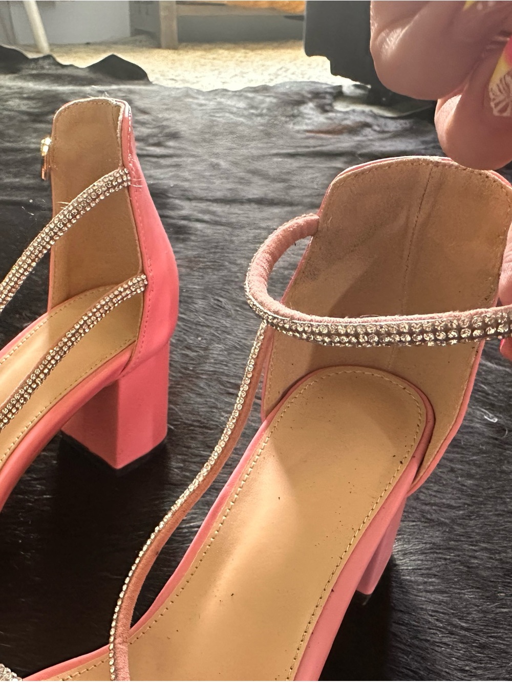 Pink Rhinestone-Strap Wedge Sandals - Picture 3 of 5